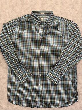 Peter Millar Blue and Green Plaid Button-Down Shirt